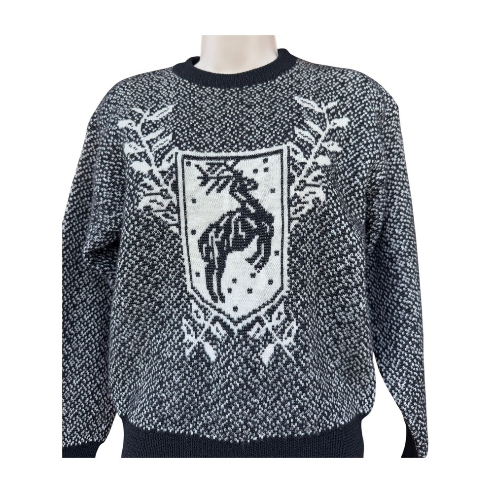 Sun Valley Vintage Black White Wool Sweater Stag Crest‎ Size S Lodge Ski Nordic